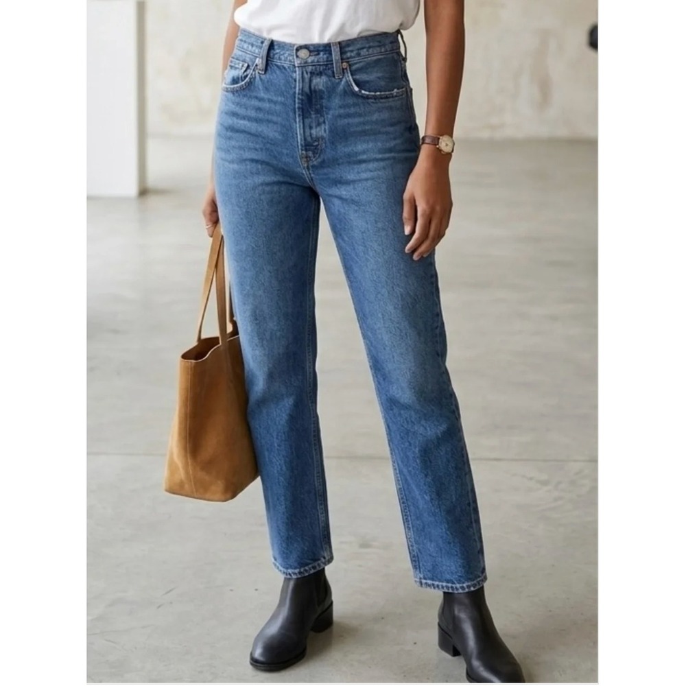 AGOLDE High Rise Stovepipe Straight Leg Jeans Denim 28 Blue